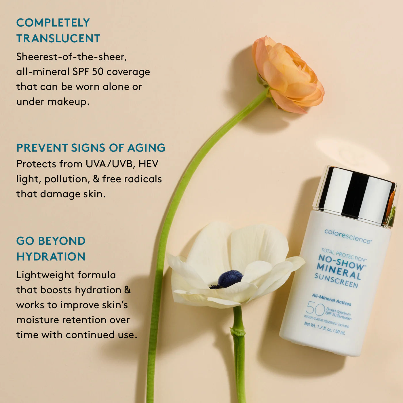 Total protection NO SHOW mineral sunscreen SPF 50